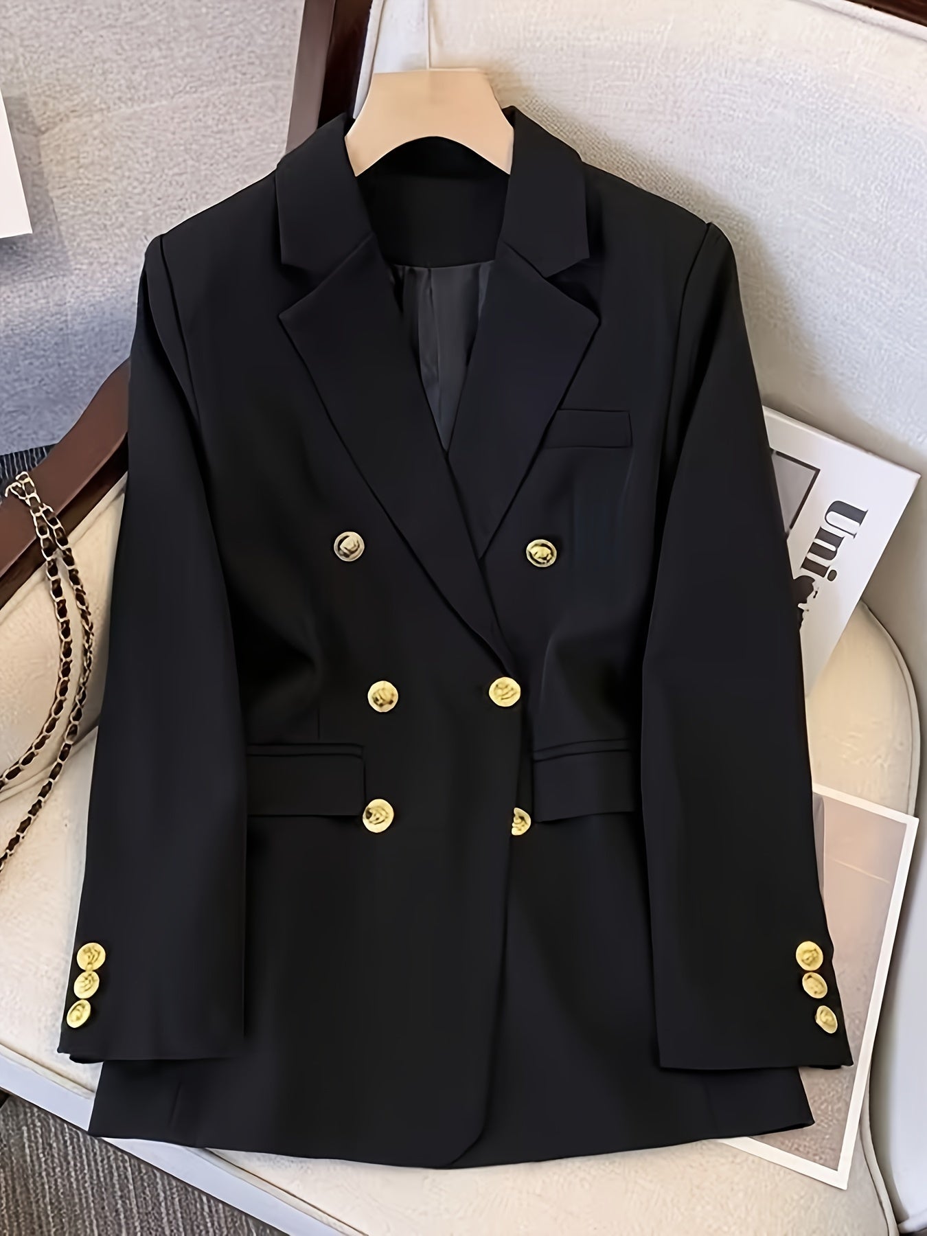 Chic Offenes Front Doppelknopf Reverskragen Blazer Für Damen | Perfekt für lässige Tage