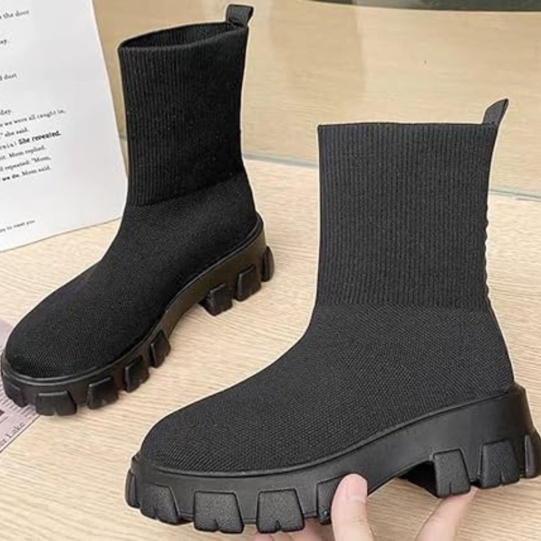 Lässig Strick Veganleder Stiefeletten Für Damen | Ideal für den Winter