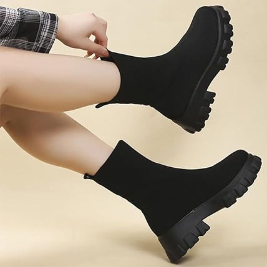 Lässig Strick Veganleder Stiefeletten Für Damen | Ideal für den Winter