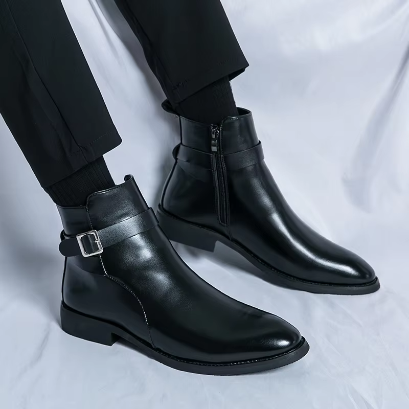 Elegante Chelsea Stiefelette Mit Schnalle Und Reissverschluss für Herren | Ideal für alle Jahreszeiten