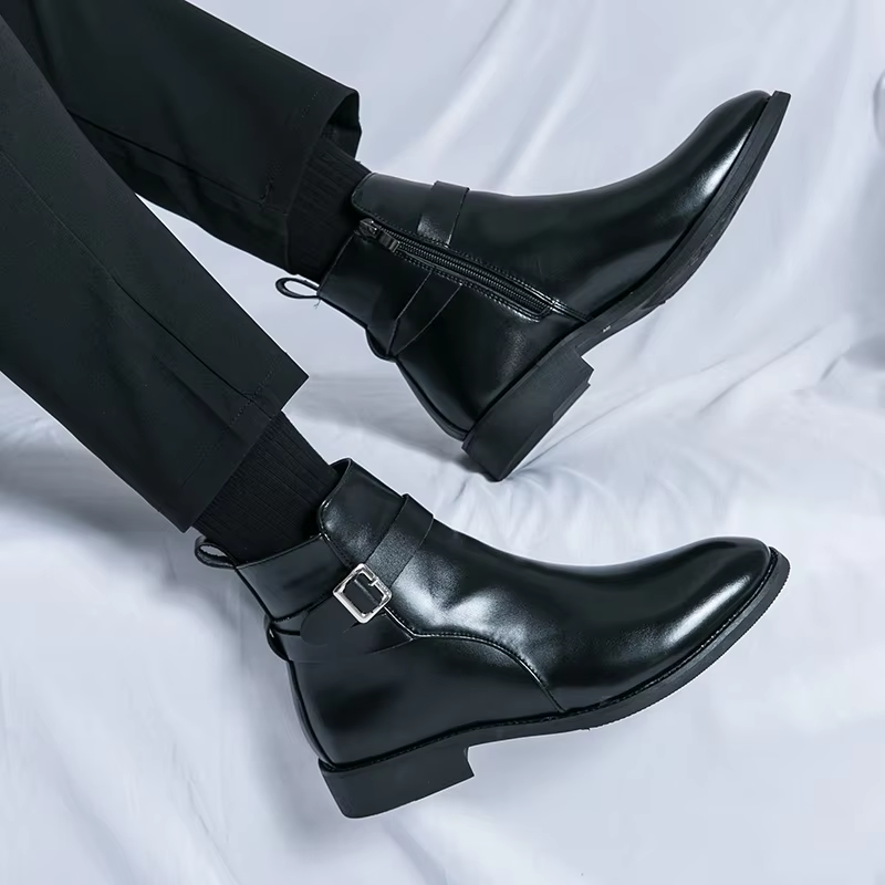 Elegante Chelsea Stiefelette Mit Schnalle Und Reissverschluss für Herren | Ideal für alle Jahreszeiten