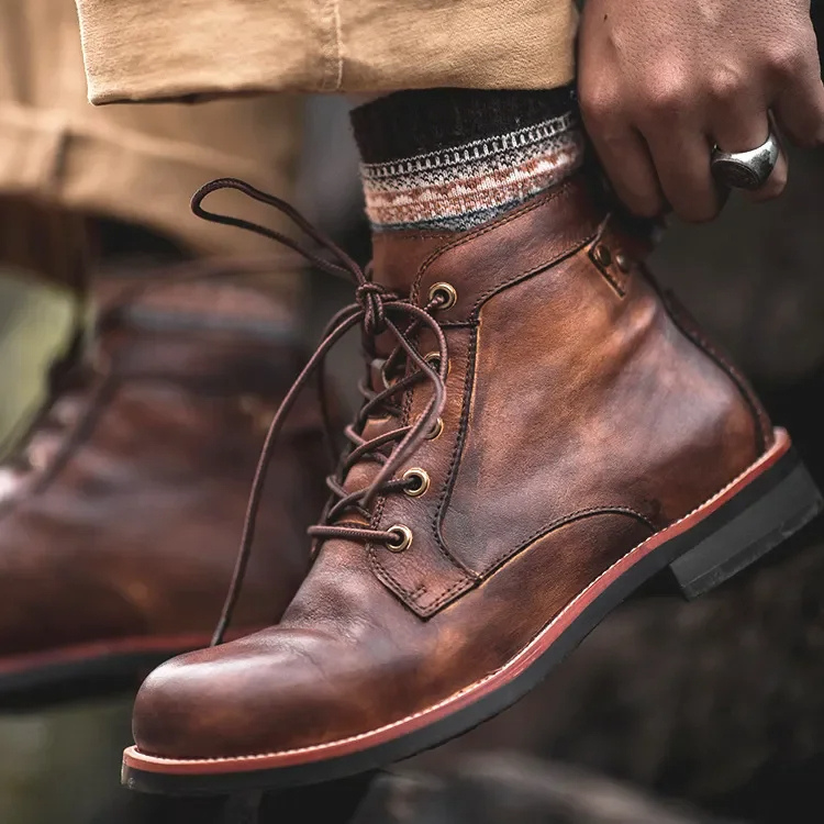 Weinlese Elegante Schnürstiefel Us Vegan-Leder für Herren | Ideal für jede Jahreszeit