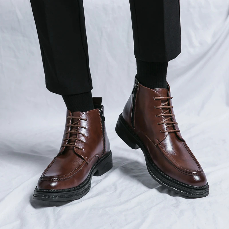Lässige Veganes Leder Schnürstiefel Mit Reissverschluss für Herren | Ideal für alle Jahreszeiten