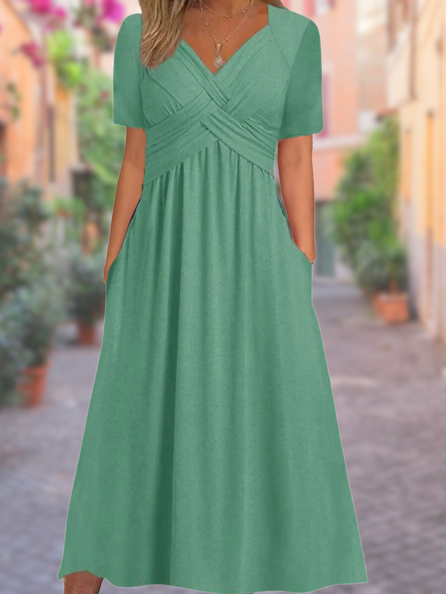 Elegante Kurzärmeligs Wickel V-Ausschnitt Sommerkleid für Damen | Ideal für Sommer