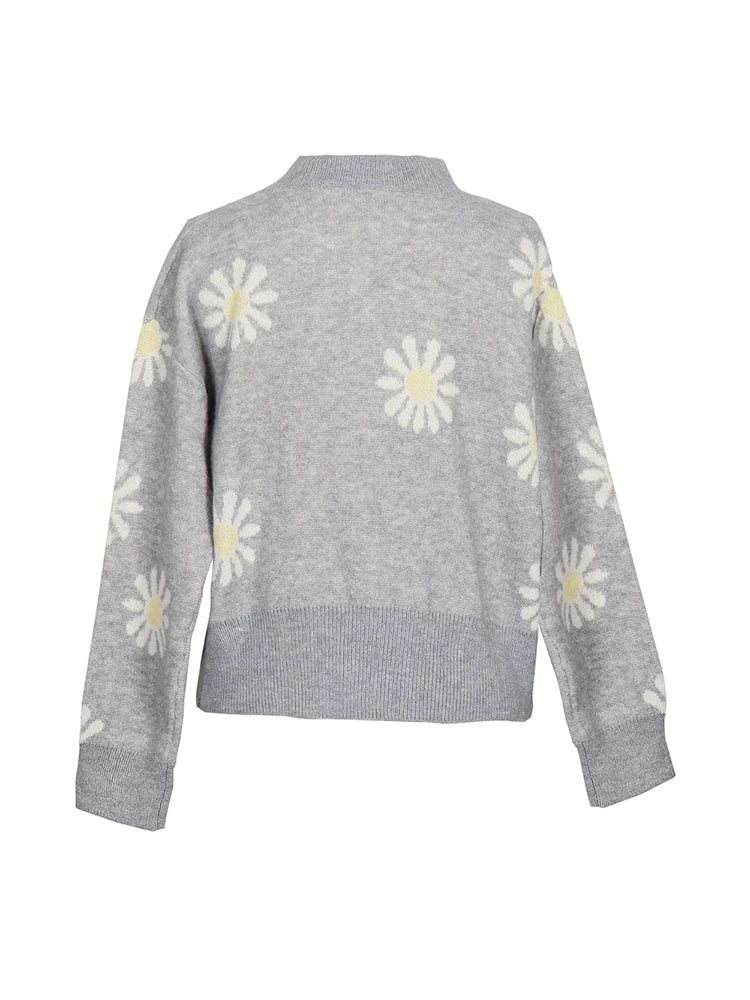 Gmüetlichs Knöpfbares Strick-Pullover Mit Blueme-Print für  Damen | Ideal für alle Jahreszeiten