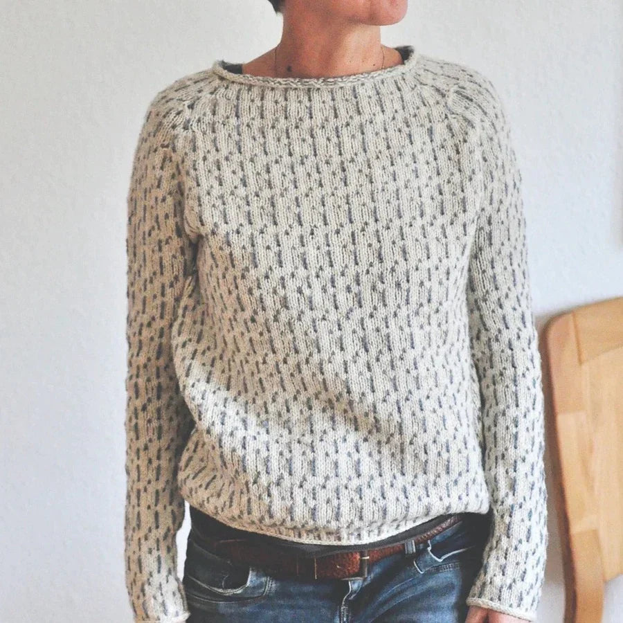 Stylischer Gemusterter Strickpullover Mit Bootsausschnitt für Damen | Ideal für lässige Tage