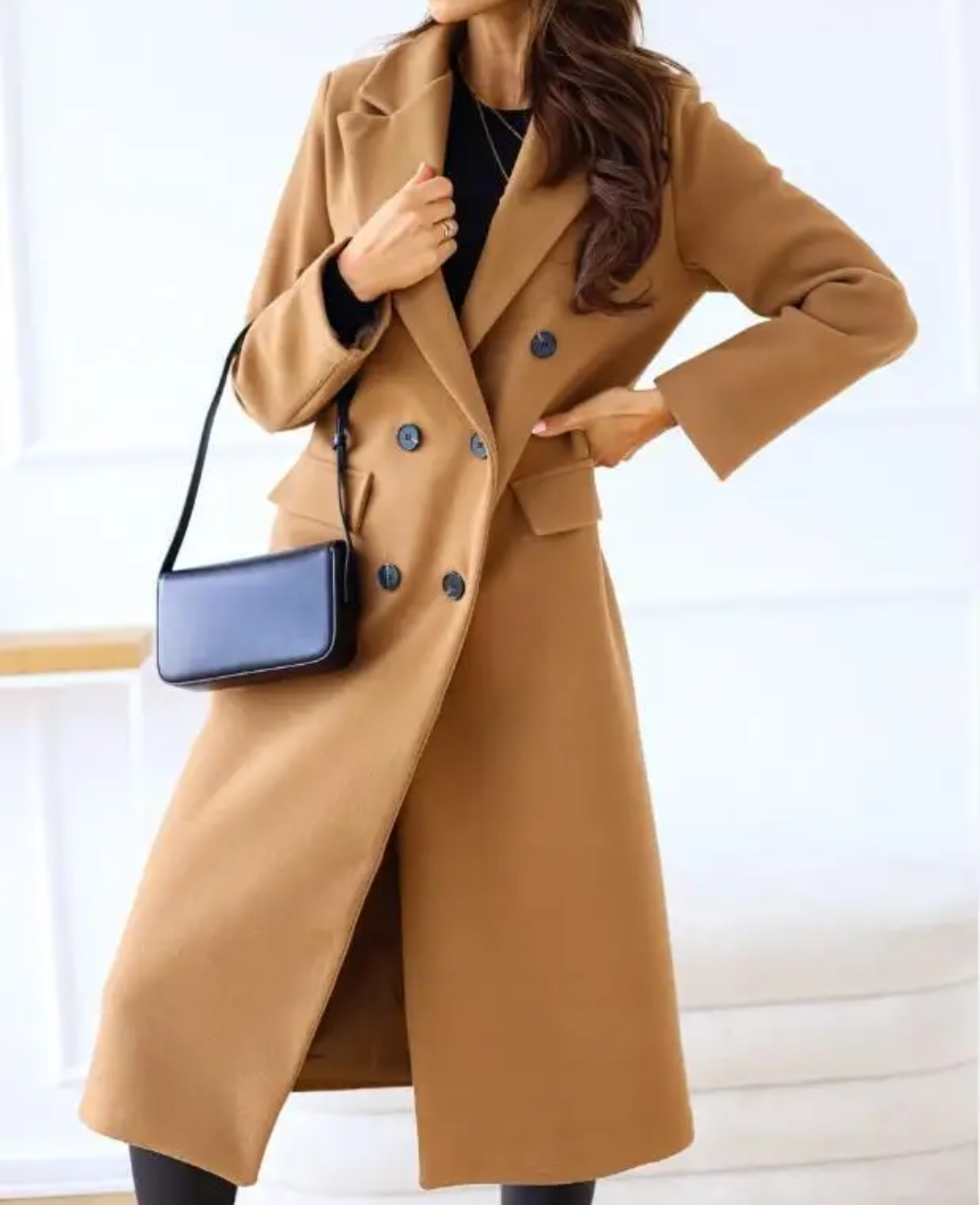 Eleganter Taillierter Doppelchnopf Langer Trenchcoat für Damen | Ideal für alle Jahreszeiten