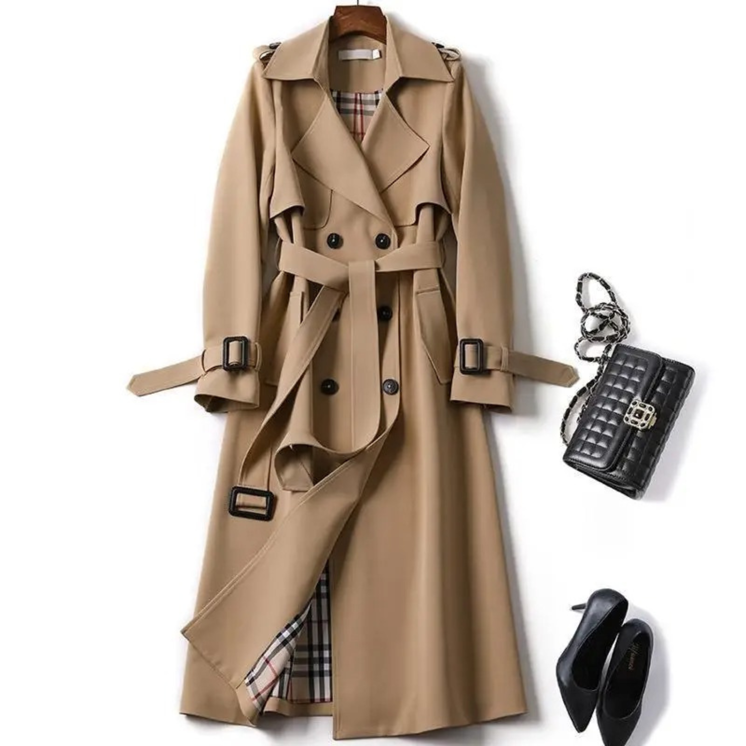 Eleganter Langer Trenchcoat Mit Schnürdetail für  Damen | Ideal für alle Jahreszeiten