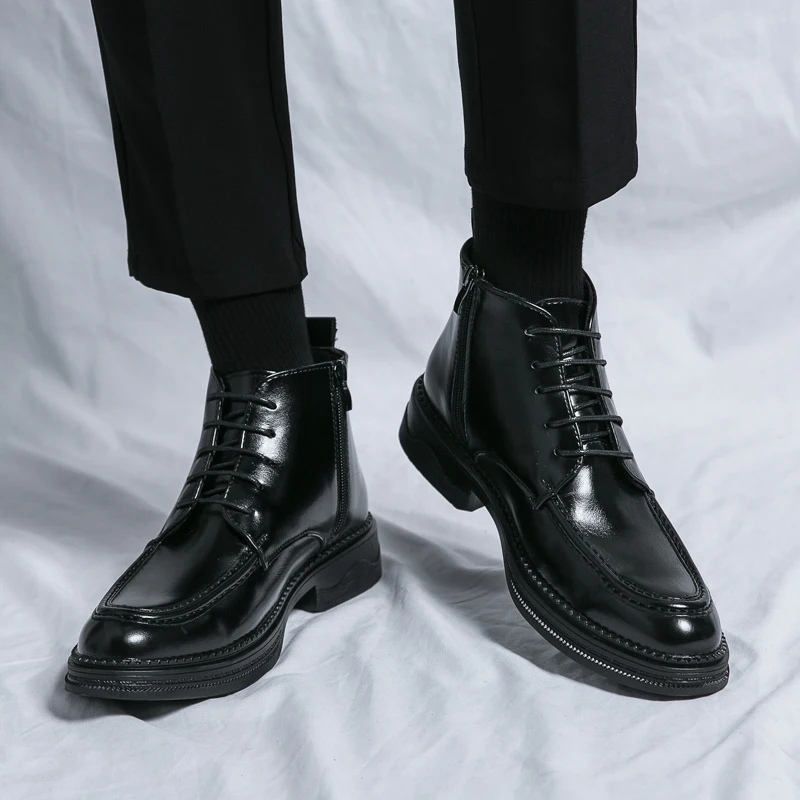 Lässige Veganes Leder Schnürstiefel Mit Reissverschluss für Herren | Ideal für alle Jahreszeiten