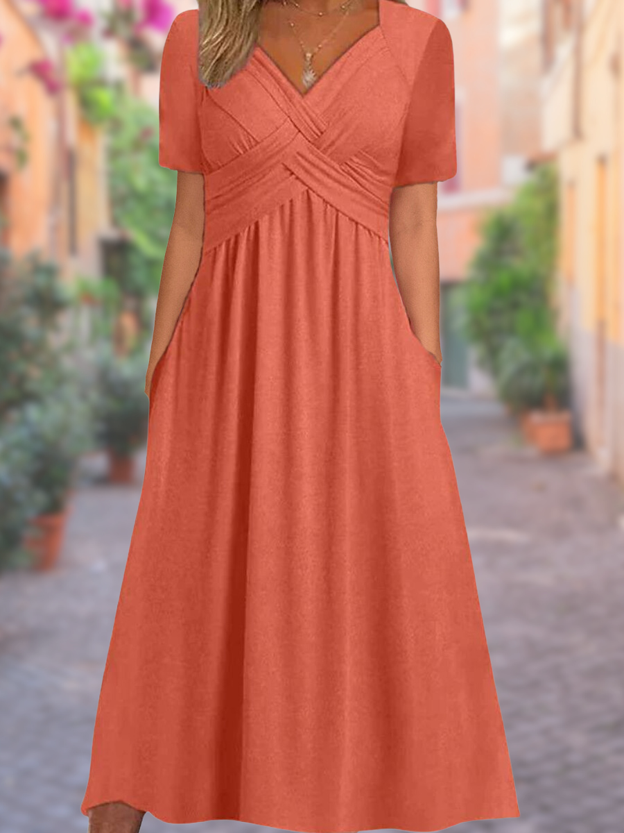 Elegante Kurzärmeligs Wickel V-Ausschnitt Sommerkleid für Damen | Ideal für Sommer