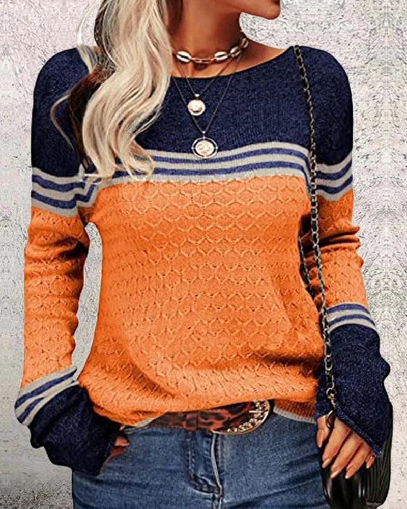 Klassischer Schmal Gschnitte Strick Pullover Mit Streifen Und Farbblock für Damen | Ideal für jede Jahreszeit