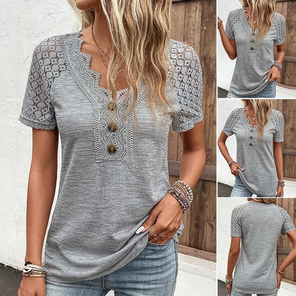 Eleganti Allure Spitzen T-Shirt Mit Chnöpf für  Damen | Ideal für alle Jahreszeiten