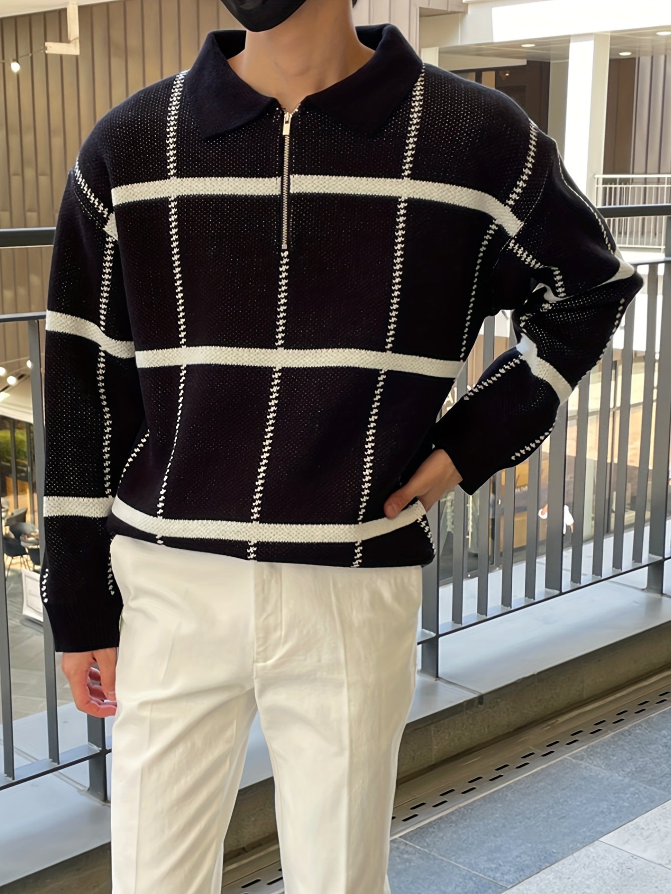 Klassisch Karierter Pullover Mit Vierteljährlichem Reissverschluss Für Herren | Ideal für den Winter