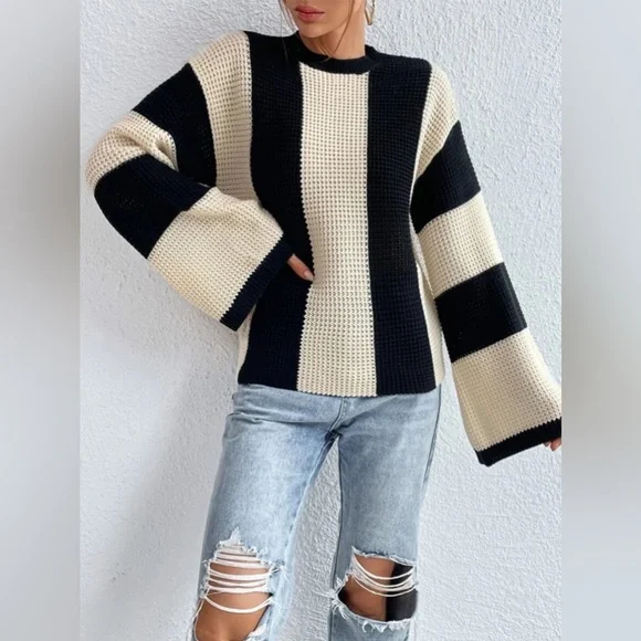 Stylischs Gstreiftes Strick Pullover für Damen | Ideal für alle Jahreszeiten