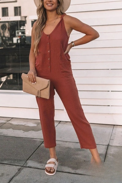 Schicks Ärmelloss Jumpsuit Mit Tasche für Damen | Ideal für Sommer