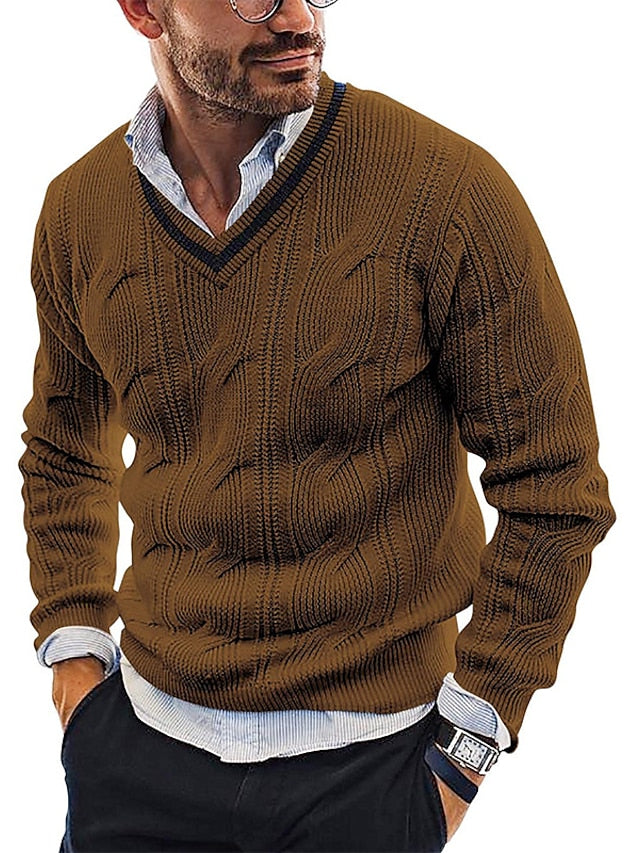 Moderner V-Ausschnitt Strick-Pullover In Braun für Herren | Ideal für alle Jahreszeiten