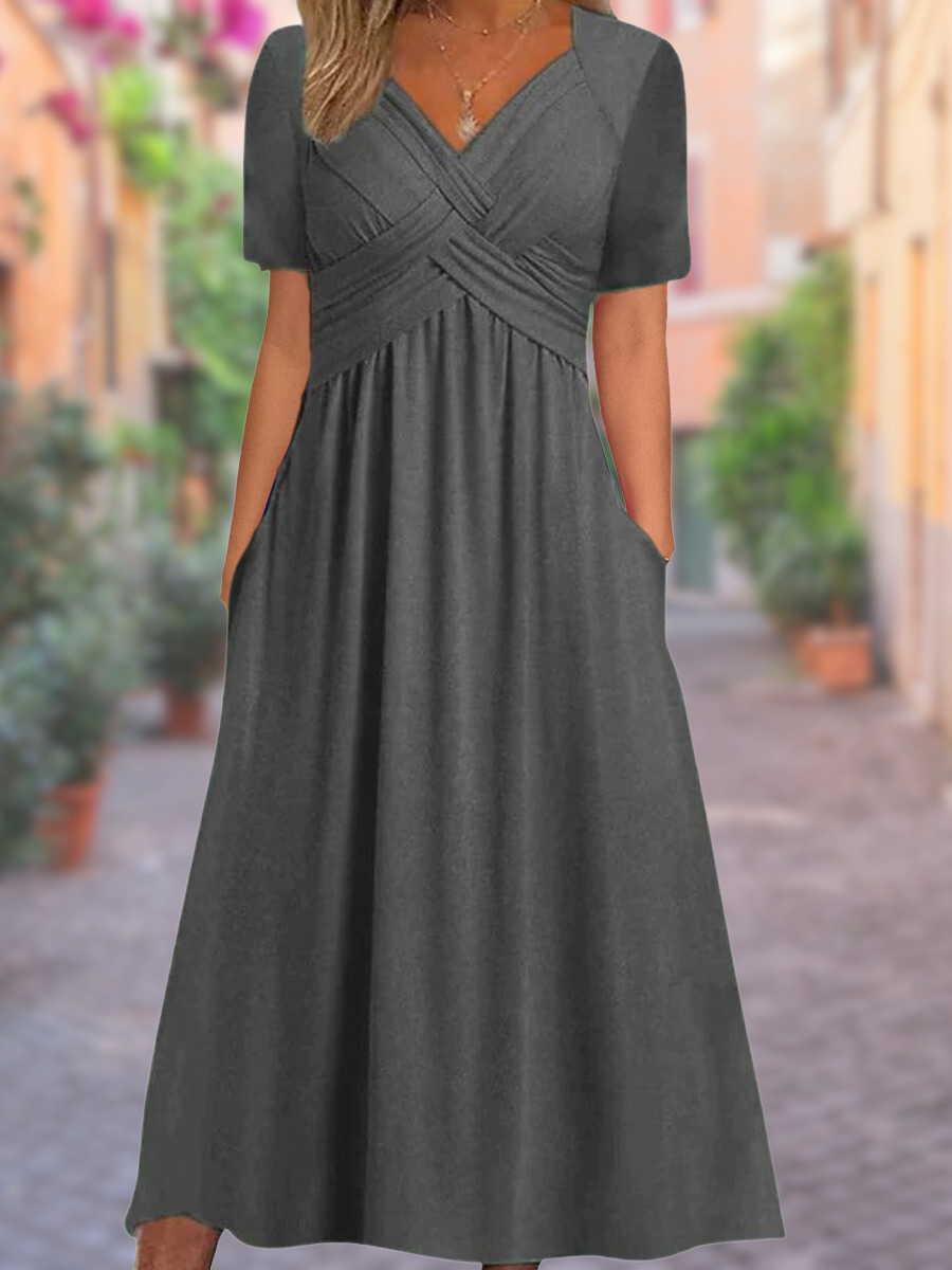 Elegante Kurzärmeligs Wickel V-Ausschnitt Sommerkleid für Damen | Ideal für Sommer