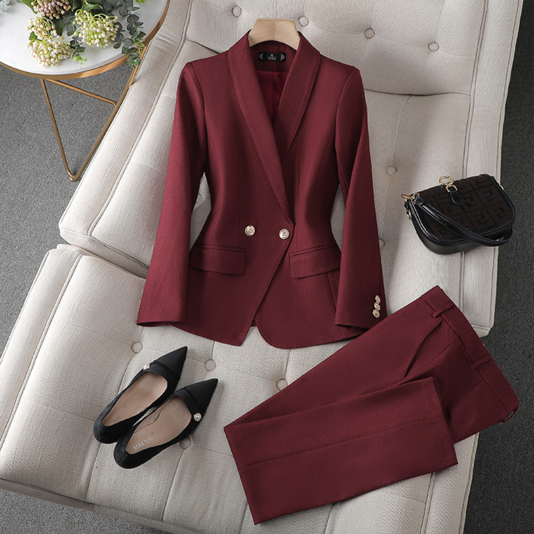 Eleganter Gschäft Blazer Mit Reverskragen Und Hose Set For Damen | Ideal für alle Jahreszeiten