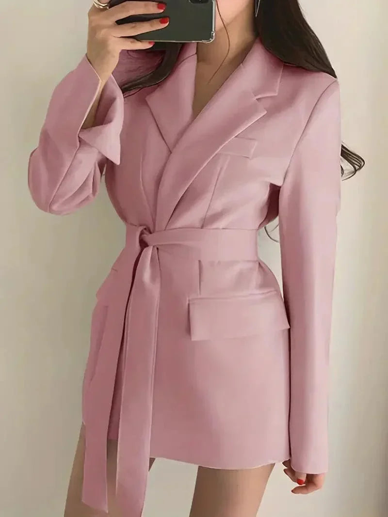 Lässiges Blazer-Kleid Mit Tasche Und Langem Gurt Für Damen | Ideal für alle Jahreszeiten