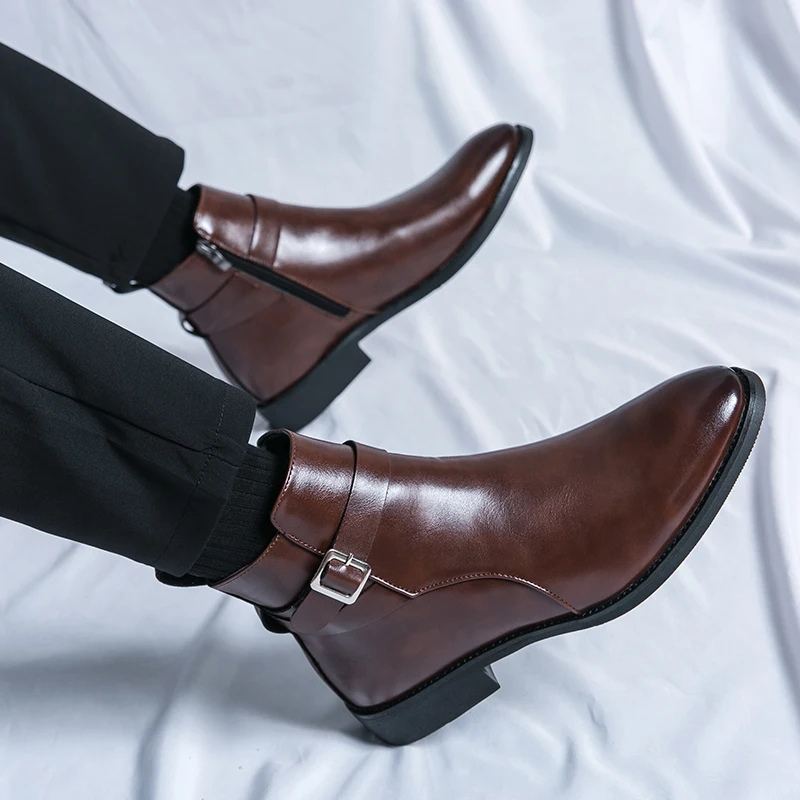 Elegante Chelsea Stiefelette Mit Schnalle Und Reissverschluss für Herren | Ideal für alle Jahreszeiten