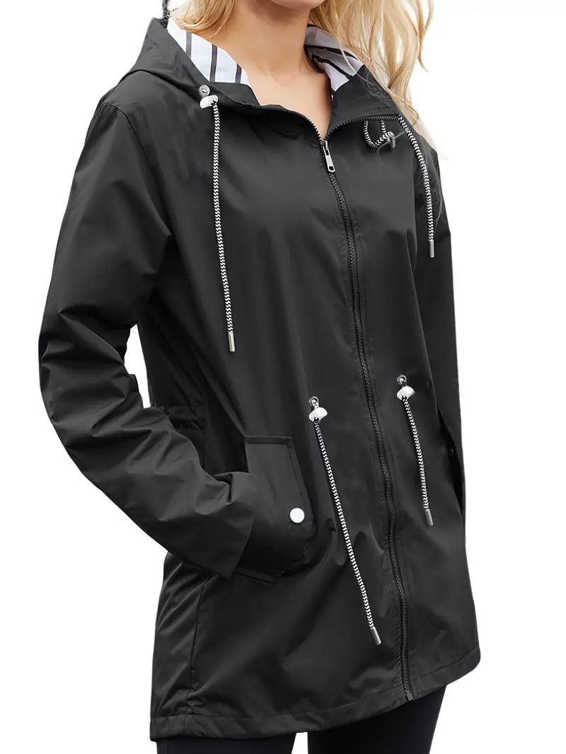 Gefütterte Zip-Up Regenjacke Mit Kapuze Und Kordelzug für Damen | Ideal für den Winter