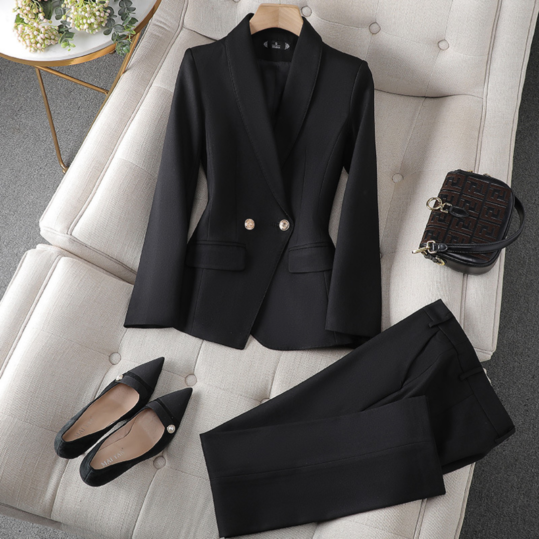 Eleganter Gschäft Blazer Mit Reverskragen Und Hose Set For Damen | Ideal für alle Jahreszeiten