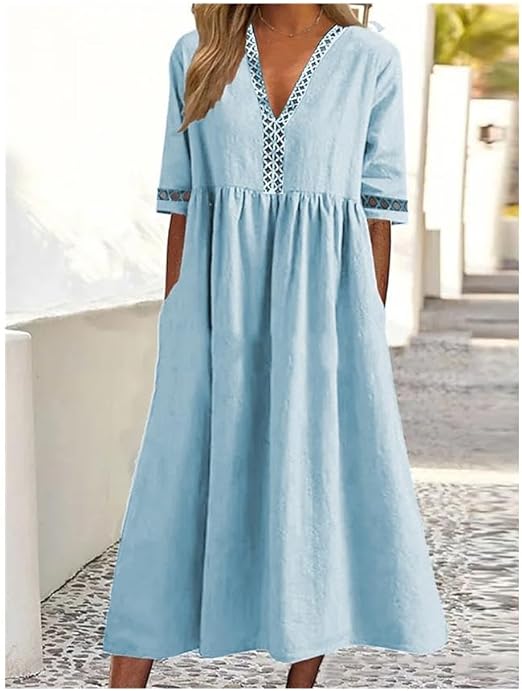 Baumwoll-Leinen Sommerkleid für Damen | Ideal für den Sommer