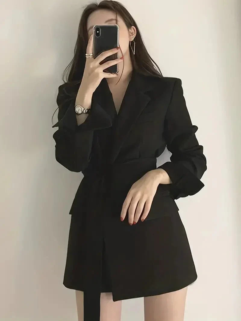 Lässiges Blazer-Kleid Mit Tasche Und Langem Gurt Für Damen | Ideal für alle Jahreszeiten