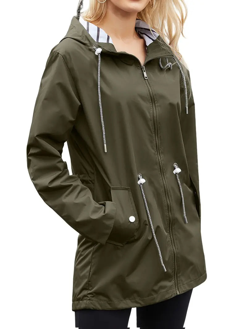 Gefütterte Zip-Up Regenjacke Mit Kapuze Und Kordelzug für Damen | Ideal für den Winter