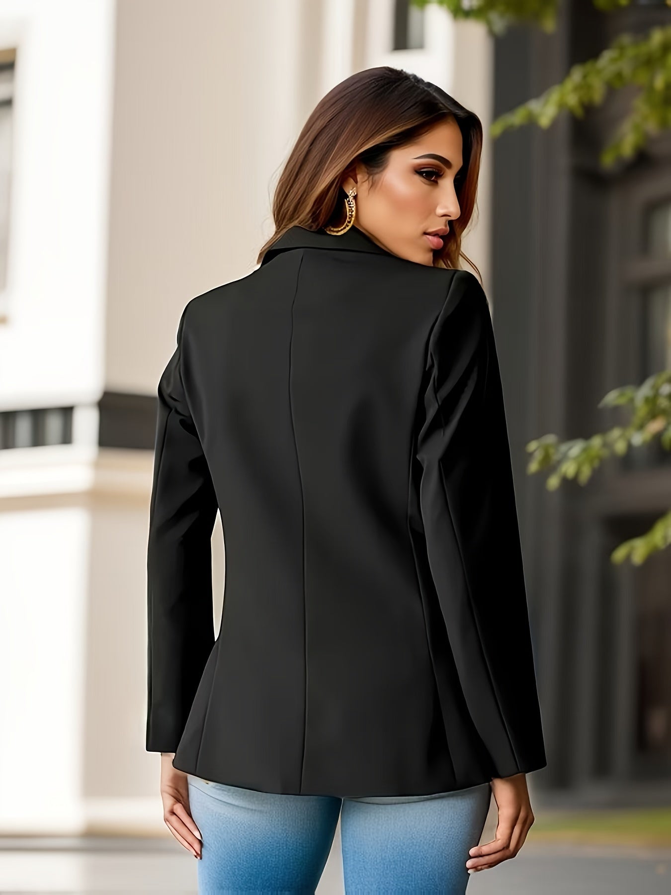 Trendigs Uni-Farbigs Offenes Front Blazer Mit Seitliche Täschli Und Chnöpfe Für Damen | Perfekt für lässige Tage