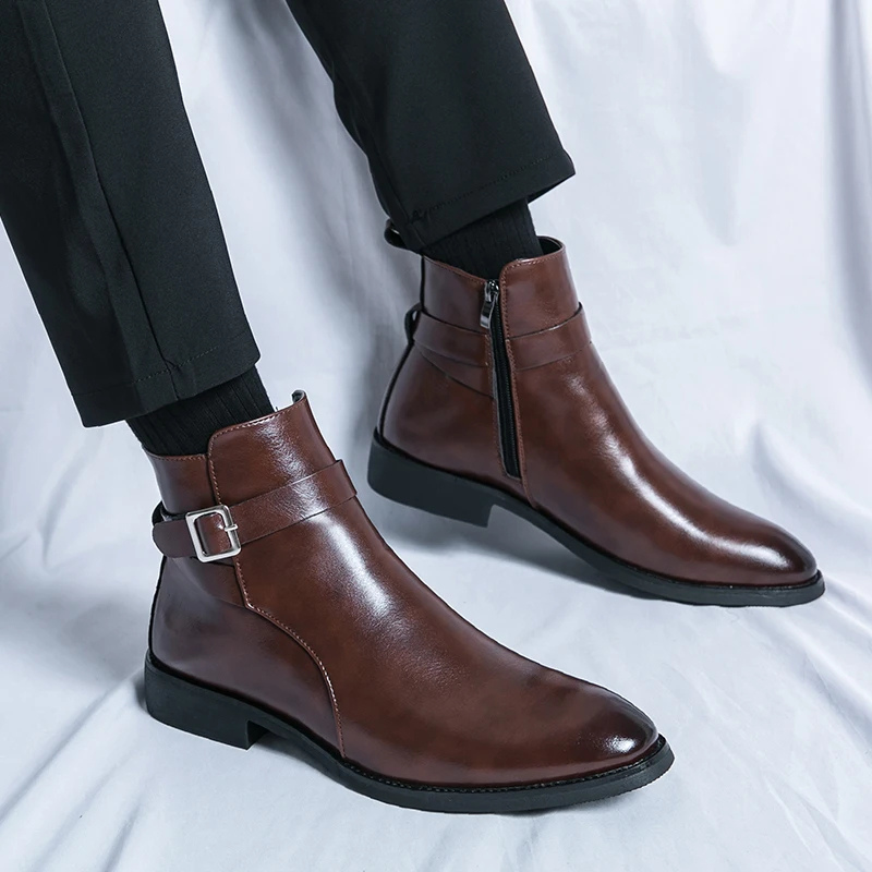 Elegante Chelsea Stiefelette Mit Schnalle Und Reissverschluss für Herren | Ideal für alle Jahreszeiten