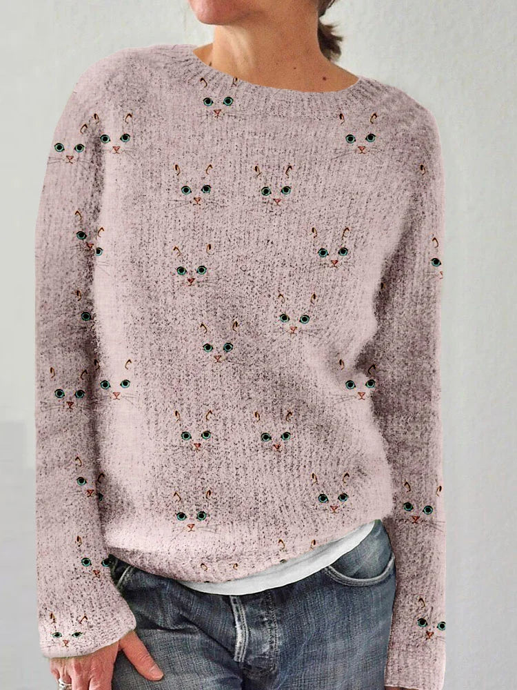 Gmüetlichä Strickpullover Mit Breitem Hals Und Büssi-Print für Damen | Ideal für alle Jahreszeiten