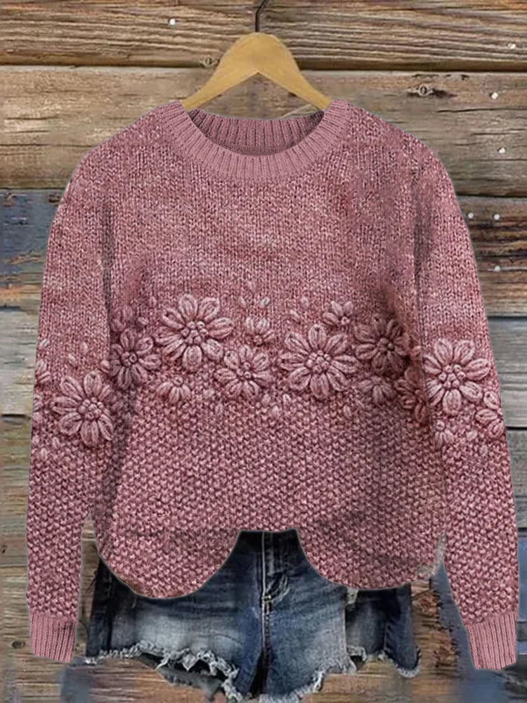 Stylischer Strickpullover Mit Blumen-Jacquard für  Damen | Ideal für lässige Tage