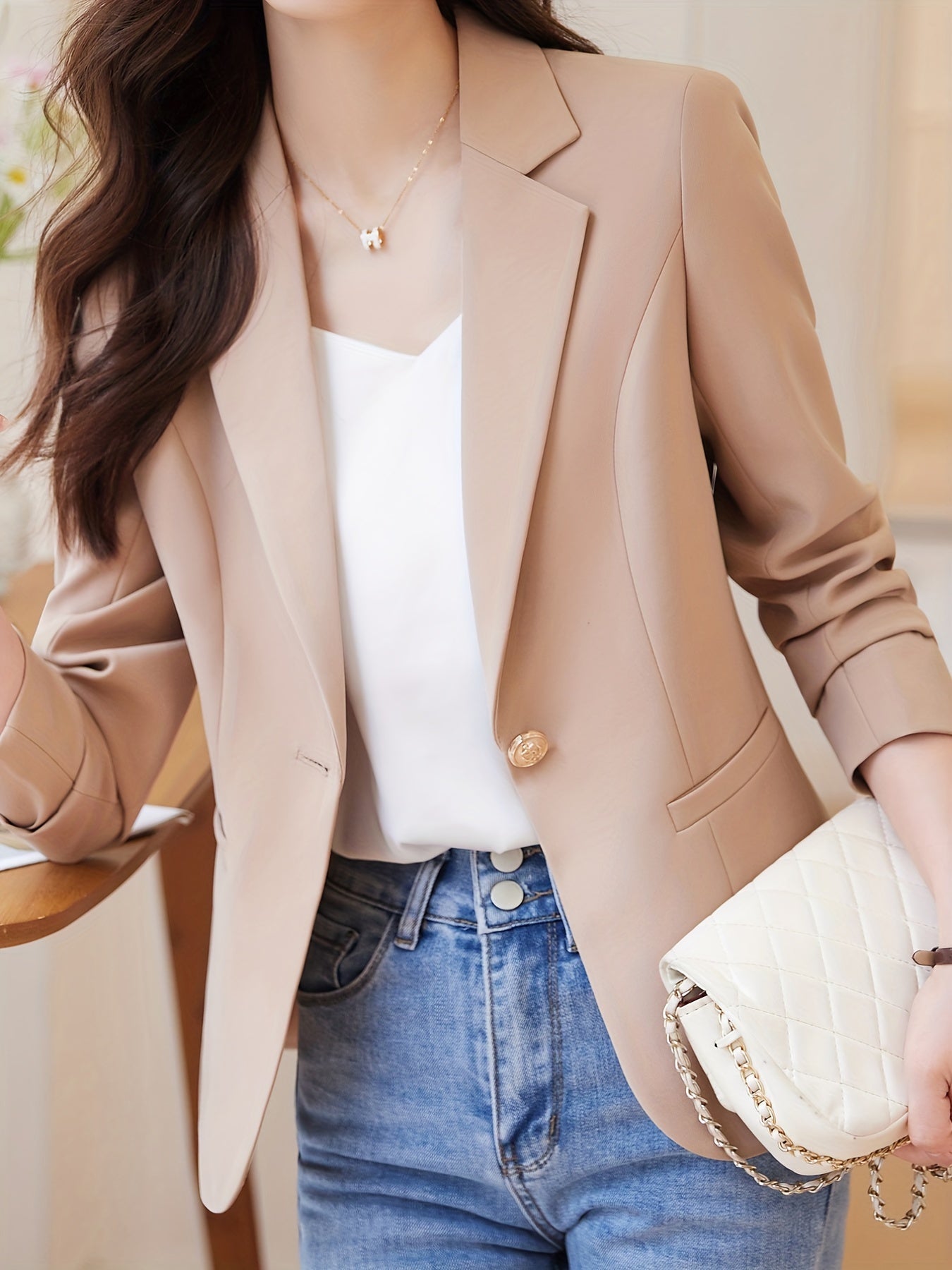 Chice Ein-Knopf Tweed Blazer Mit Tasche für Damen | Ideal für alle Jahreszeiten