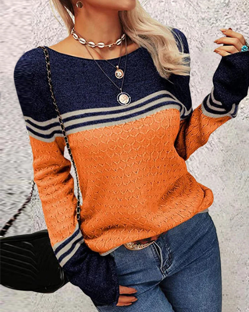 Klassischer Schmal Gschnitte Strick Pullover Mit Streifen Und Farbblock für Damen | Ideal für jede Jahreszeit