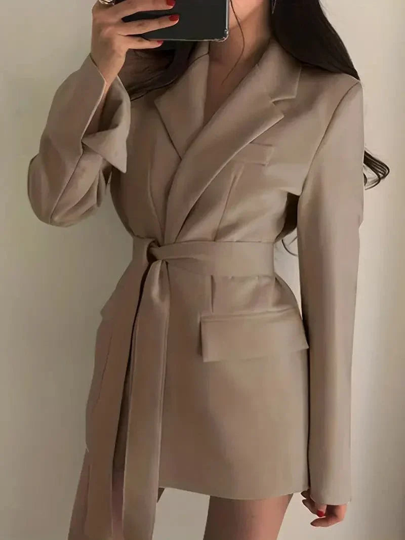 Lässiges Blazer-Kleid Mit Tasche Und Langem Gurt Für Damen | Ideal für alle Jahreszeiten