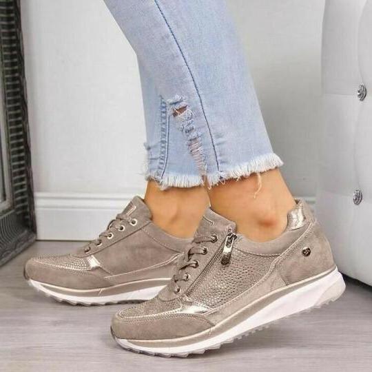 Stylischi Turnschuhe Mit Schnüerli, Reissverschluss Und Perle für Damen | Ideal für alle Jahreszeiten