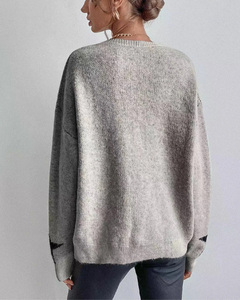 Gemütlicher Strick Pullover Mit Sternenmuster In Grau für Damen | Ideal für jede Jahreszeit