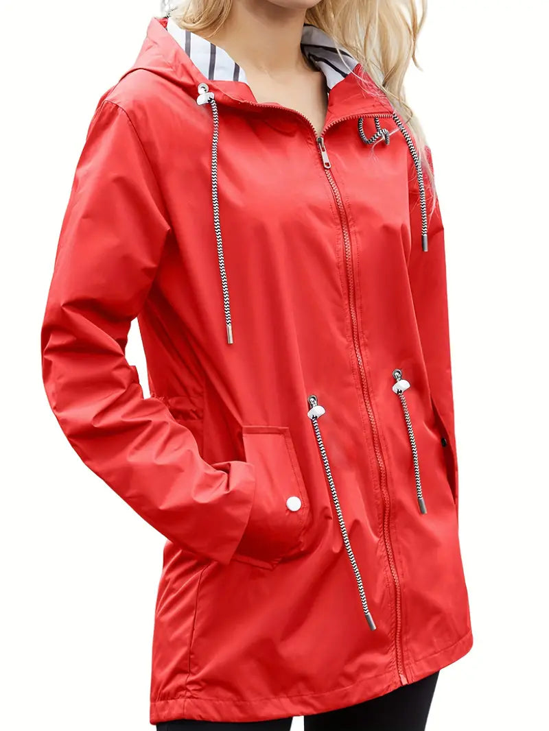 Gefütterte Zip-Up Regenjacke Mit Kapuze Und Kordelzug für Damen | Ideal für den Winter