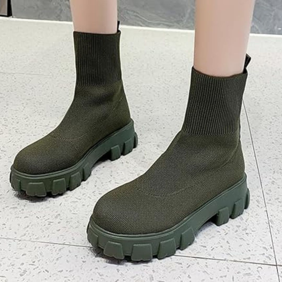 Lässig Strick Veganleder Stiefeletten Für Damen | Ideal für den Winter