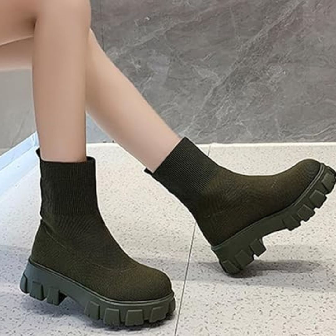 Lässig Strick Veganleder Stiefeletten Für Damen | Ideal für den Winter