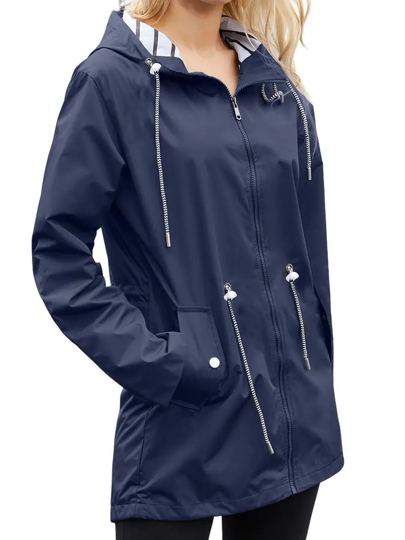 Gefütterte Zip-Up Regenjacke Mit Kapuze Und Kordelzug für Damen | Ideal für den Winter