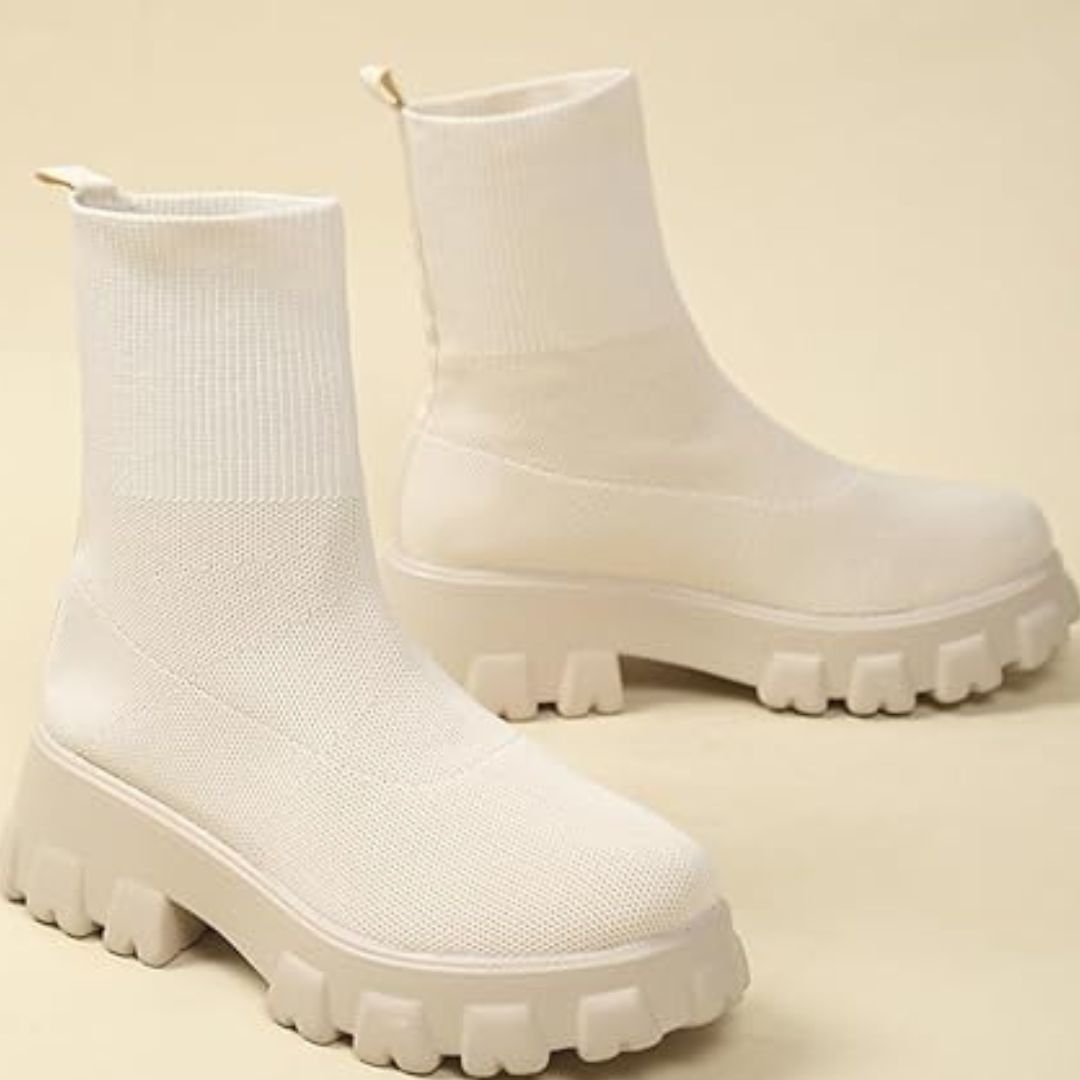 Lässig Strick Veganleder Stiefeletten Für Damen | Ideal für den Winter