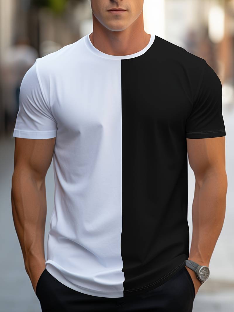 Moderns Farbblock Rundhals T-Shirt für Herren | Ideal für Sommer