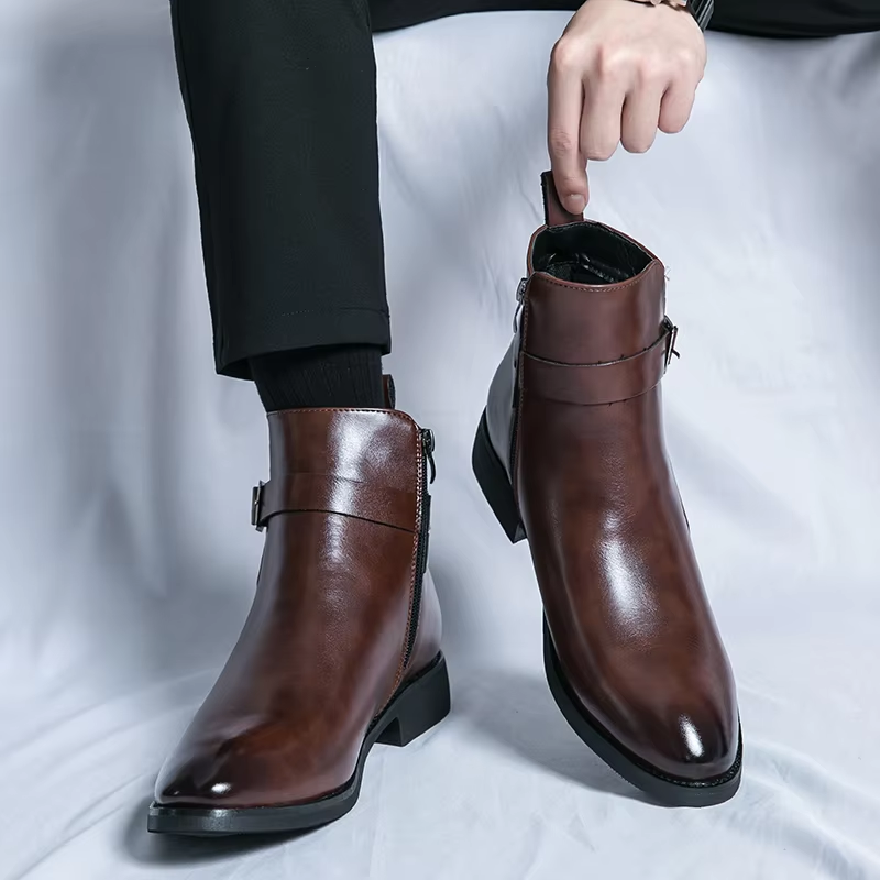 Elegante Chelsea Stiefelette Mit Schnalle Und Reissverschluss für Herren | Ideal für alle Jahreszeiten