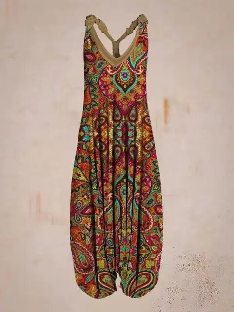 Stylischer Boho V-Ausschnitt Jumpsuit Ärmellos für Damen | Ideal für Sommer