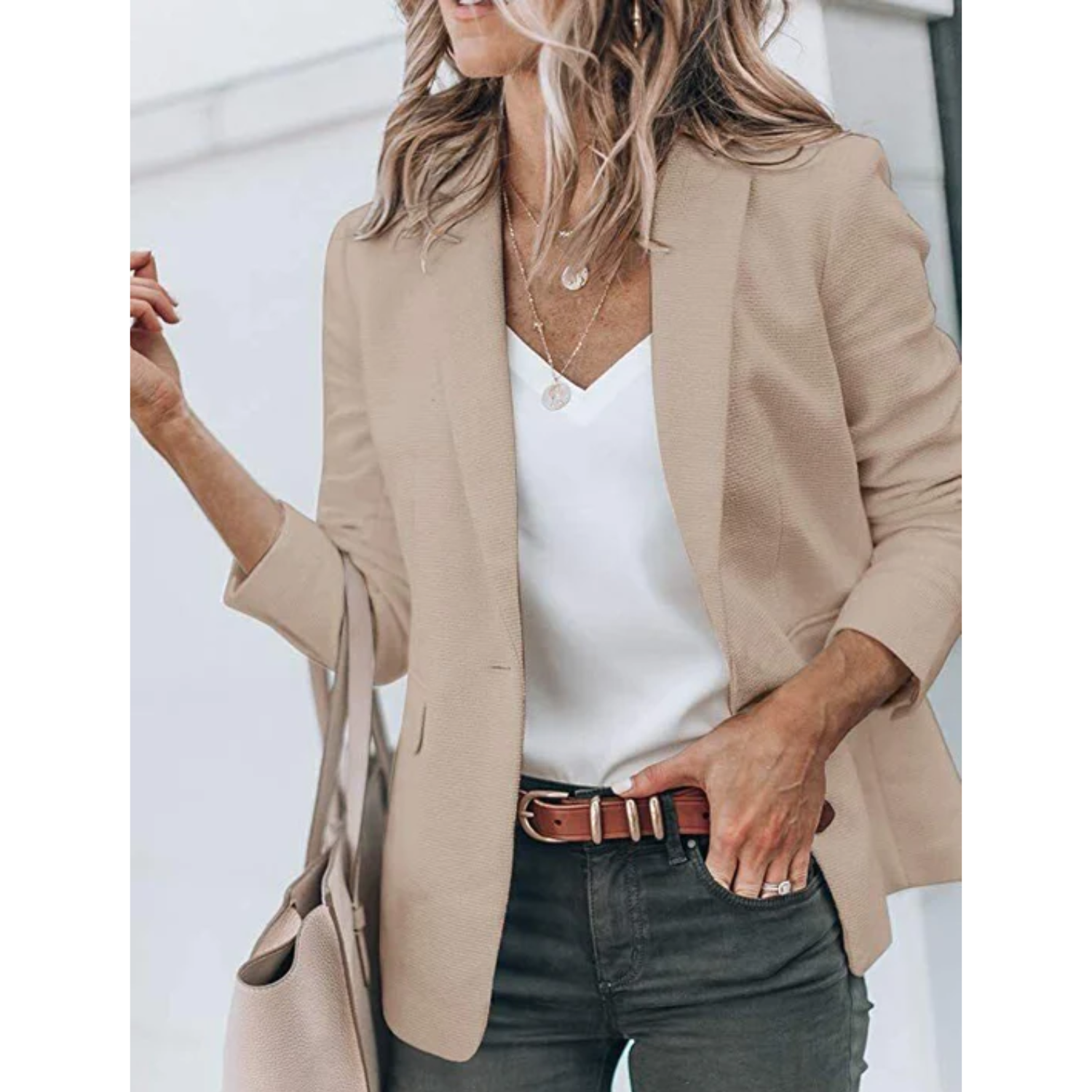 Klassisch Einfarbige Blazer Mit Tasche für Damen | Ideal für Sommer