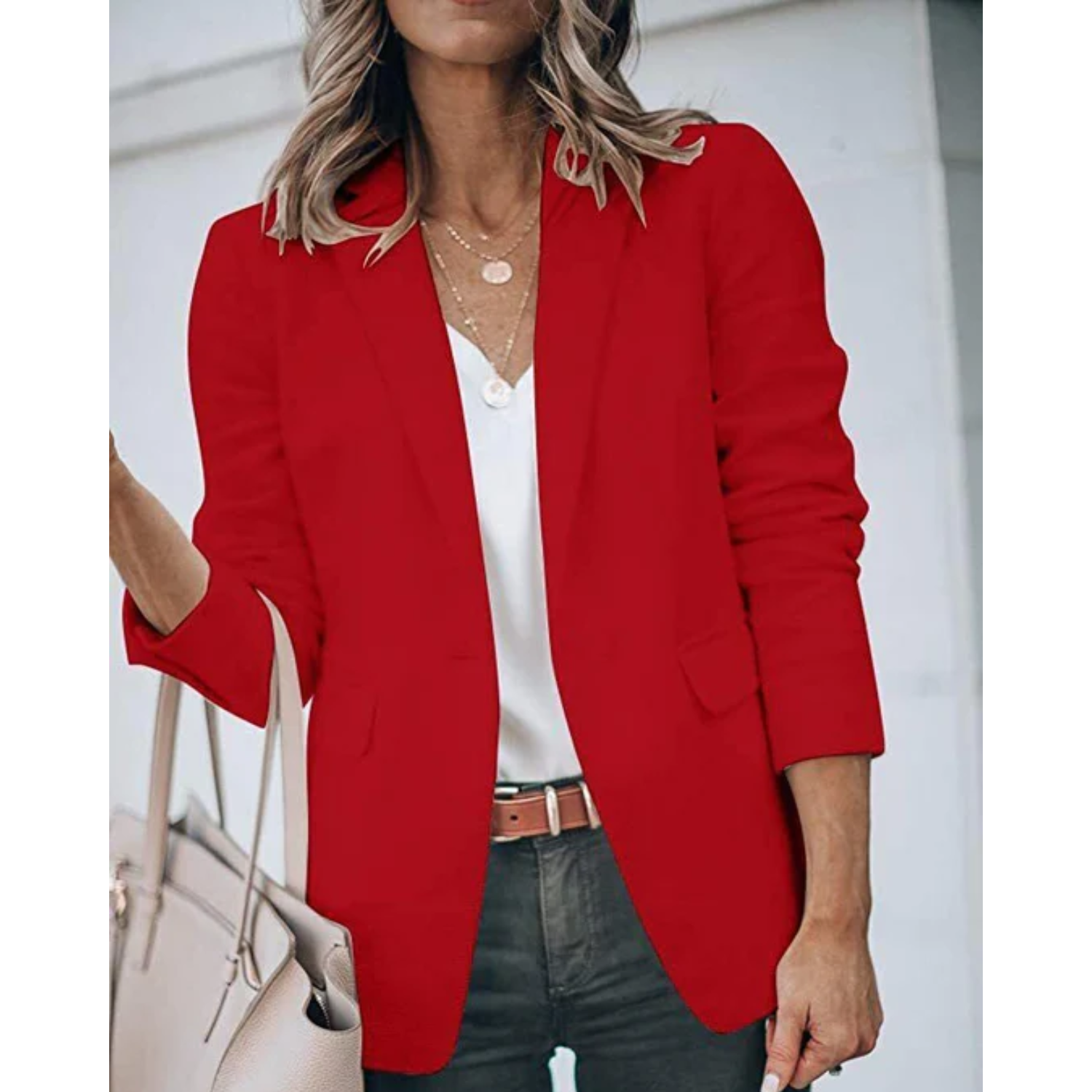 Klassisch Einfarbige Blazer Mit Tasche für Damen | Ideal für Sommer