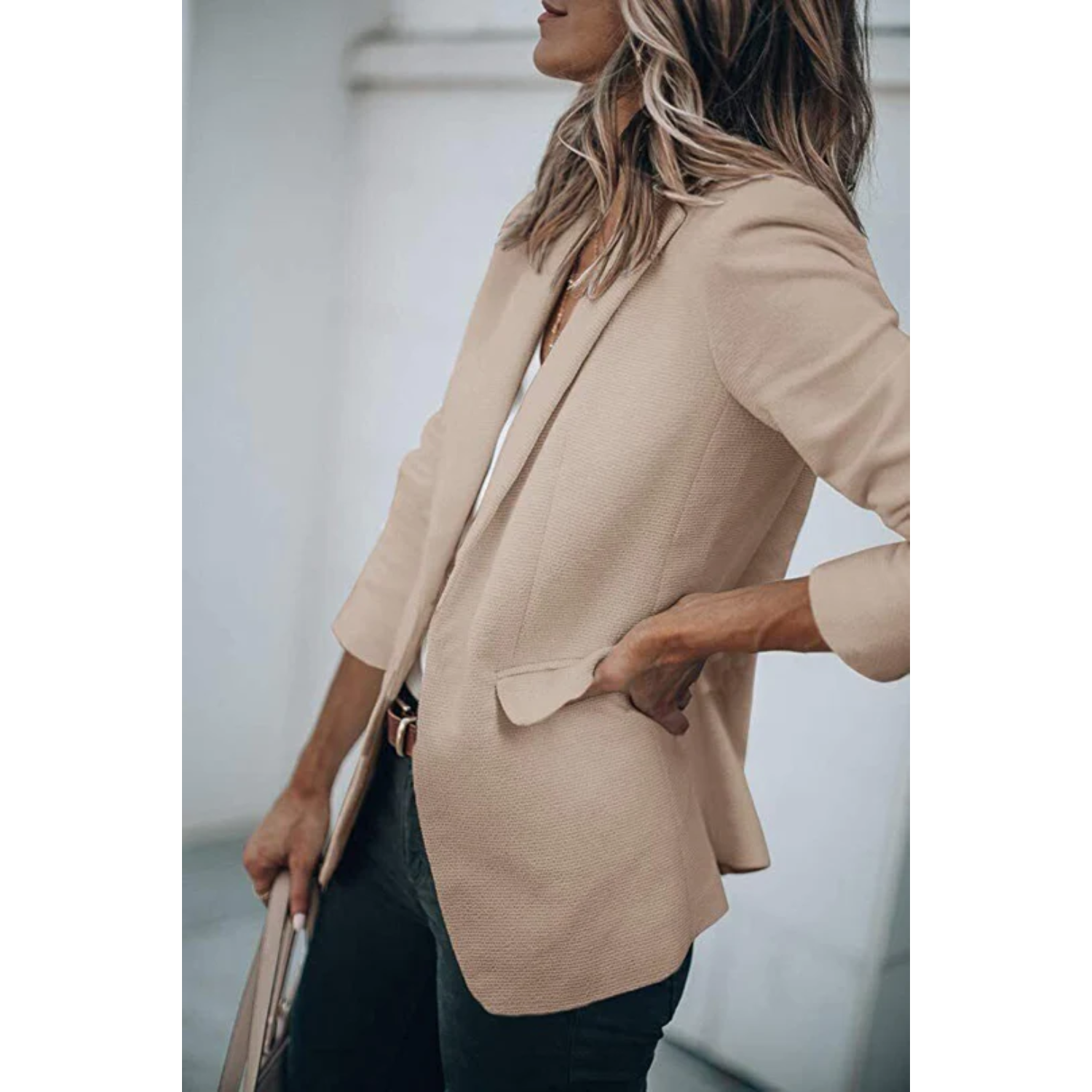 Klassisch Einfarbige Blazer Mit Tasche für Damen | Ideal für Sommer