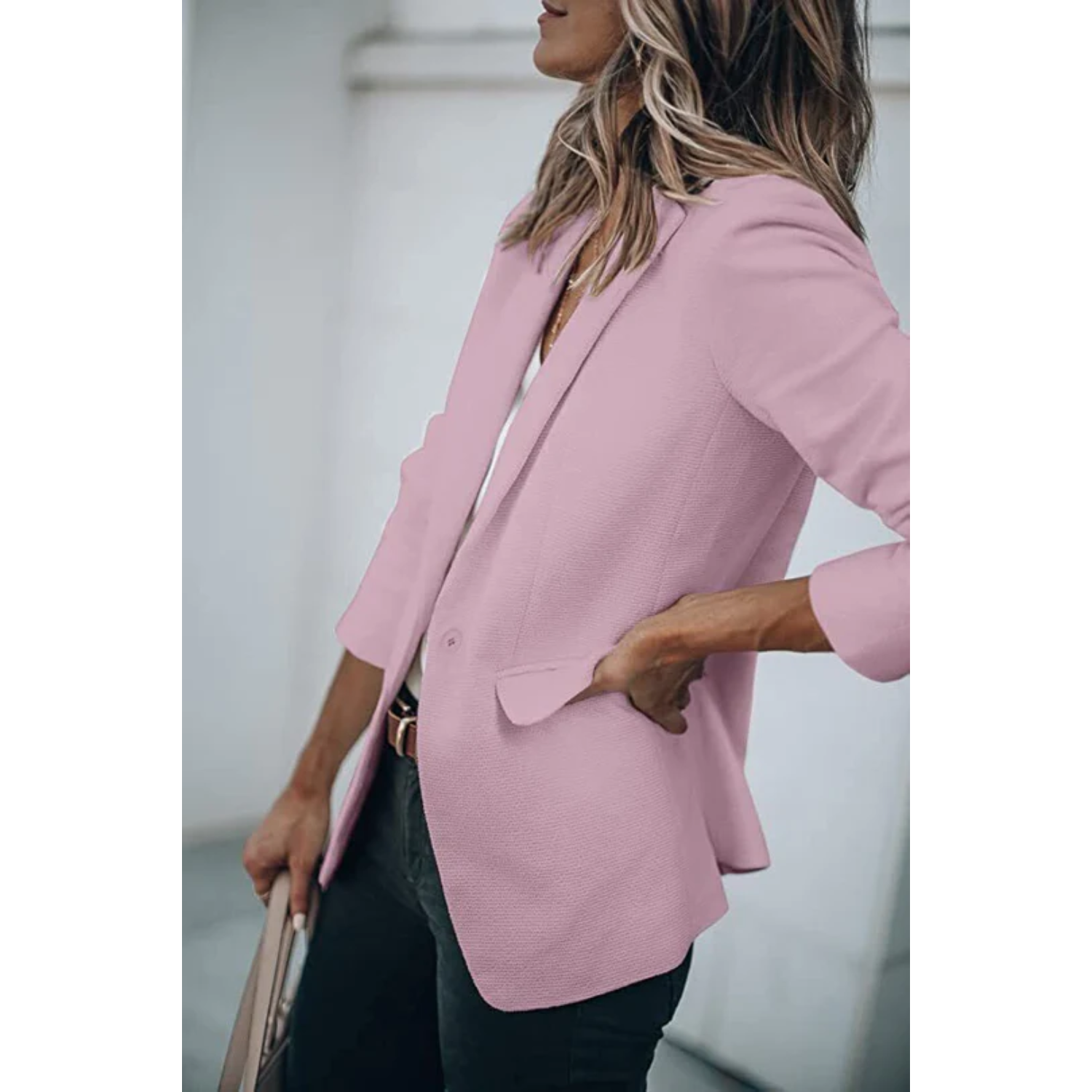 Klassisch Einfarbige Blazer Mit Tasche für Damen | Ideal für Sommer